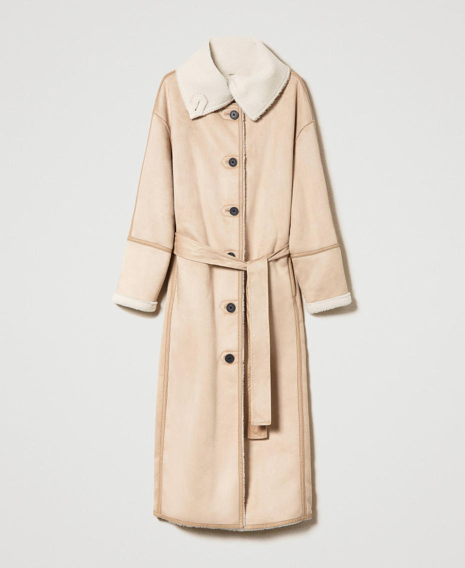 Manteau long effet cuir velours