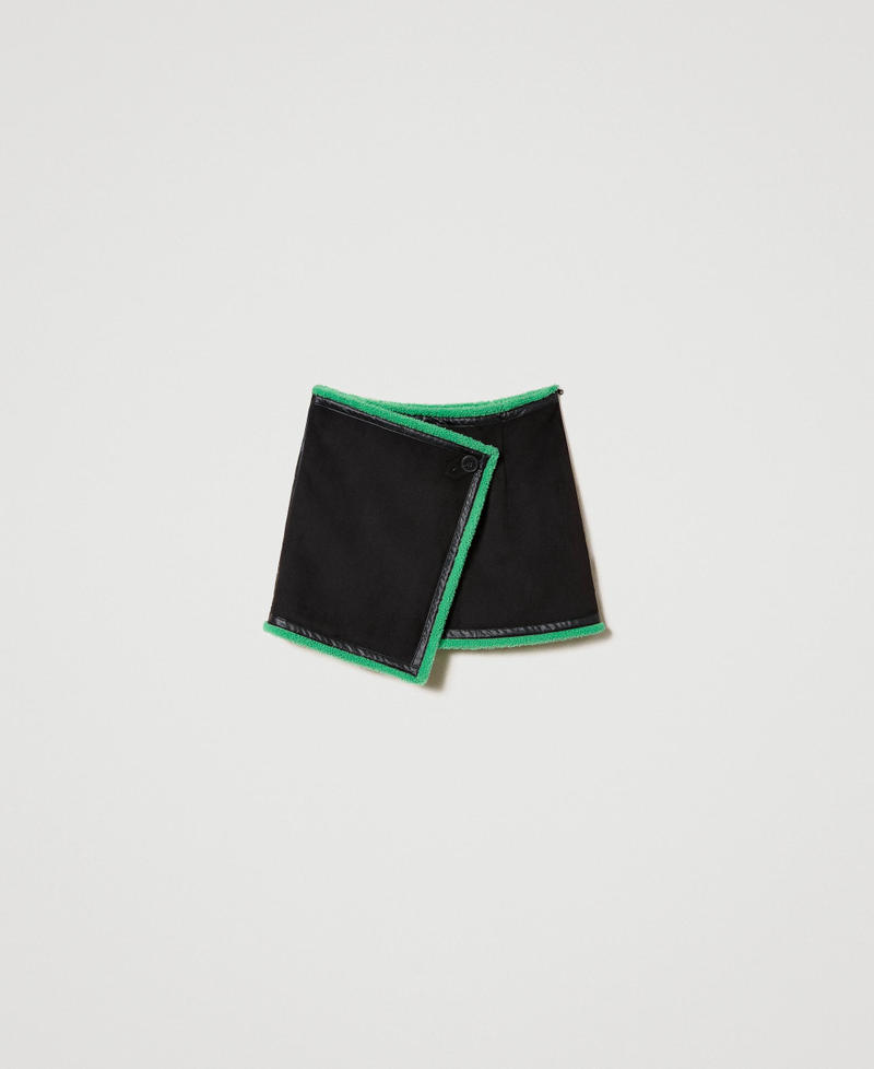 Mini-Wickelrock aus Raulederimitat Zweifarbig Schwarz / Green Bouquet Frau 232AT2162-0S