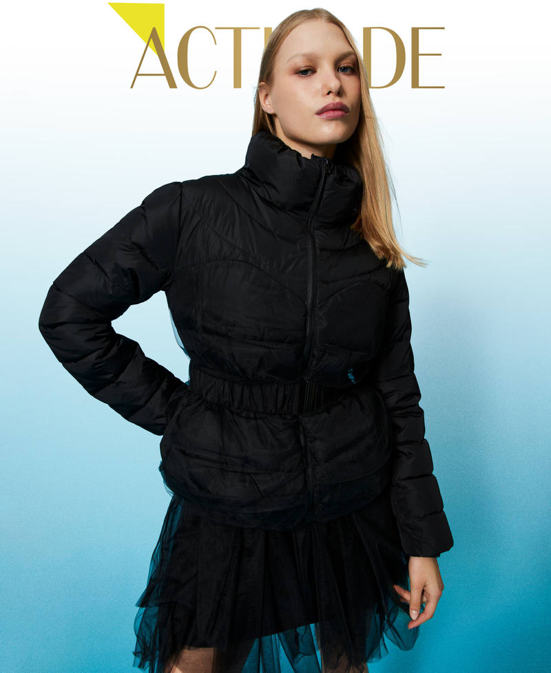 Short puffer jacket with tulle Black Woman 232AT2190-01