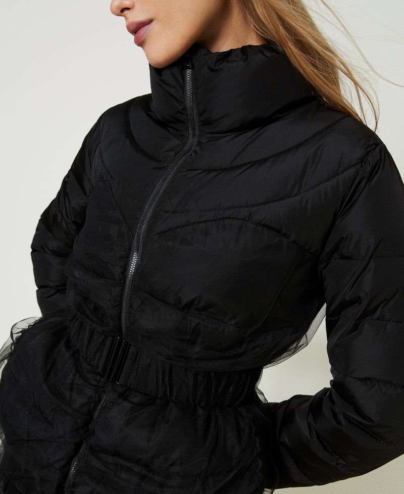 Short puffer jacket with tulle Black Woman 232AT2190-05