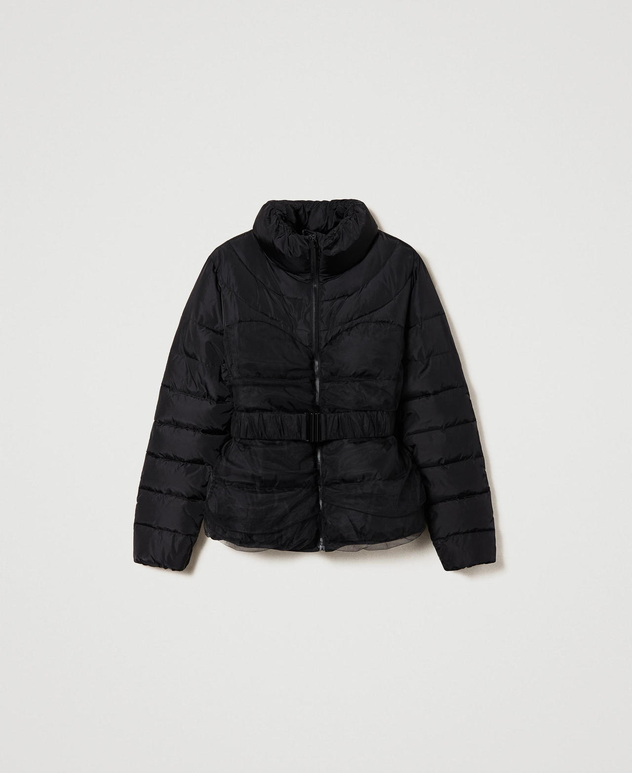 Short puffer jacket with tulle Black Woman 232AT2190-0S