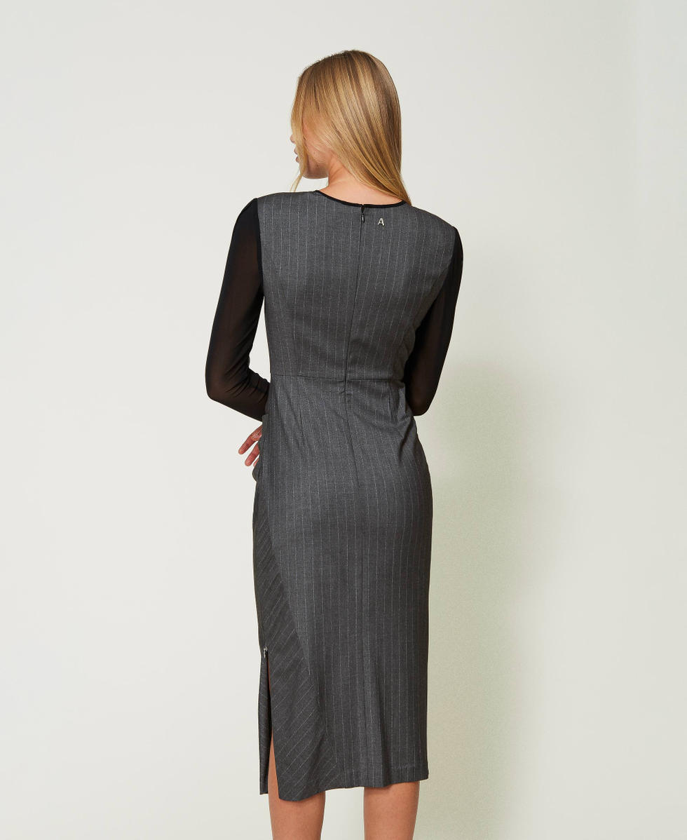 Midi-Nadelstreifenkleid mit T&uuml;ll