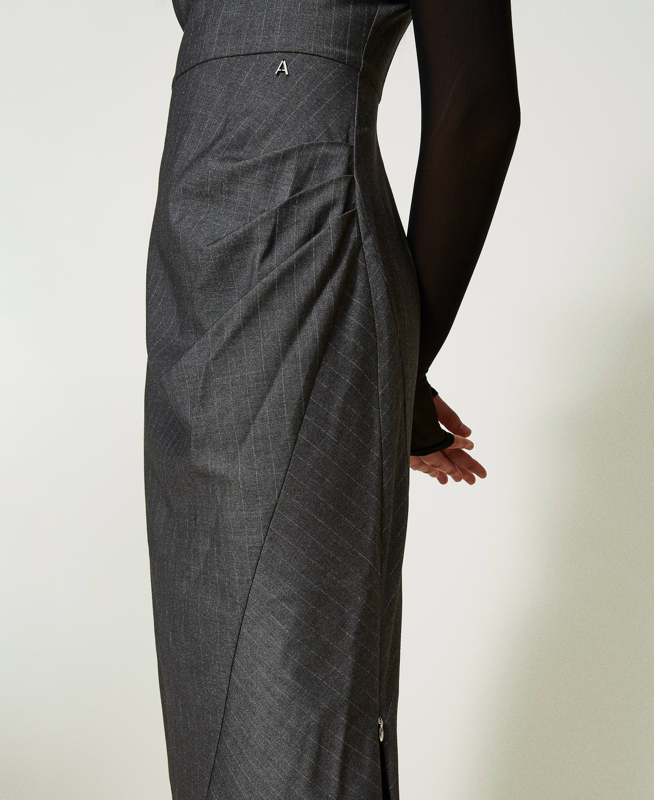 Abito longuette gessato con tulle Donna Grigio TWINSET Milano