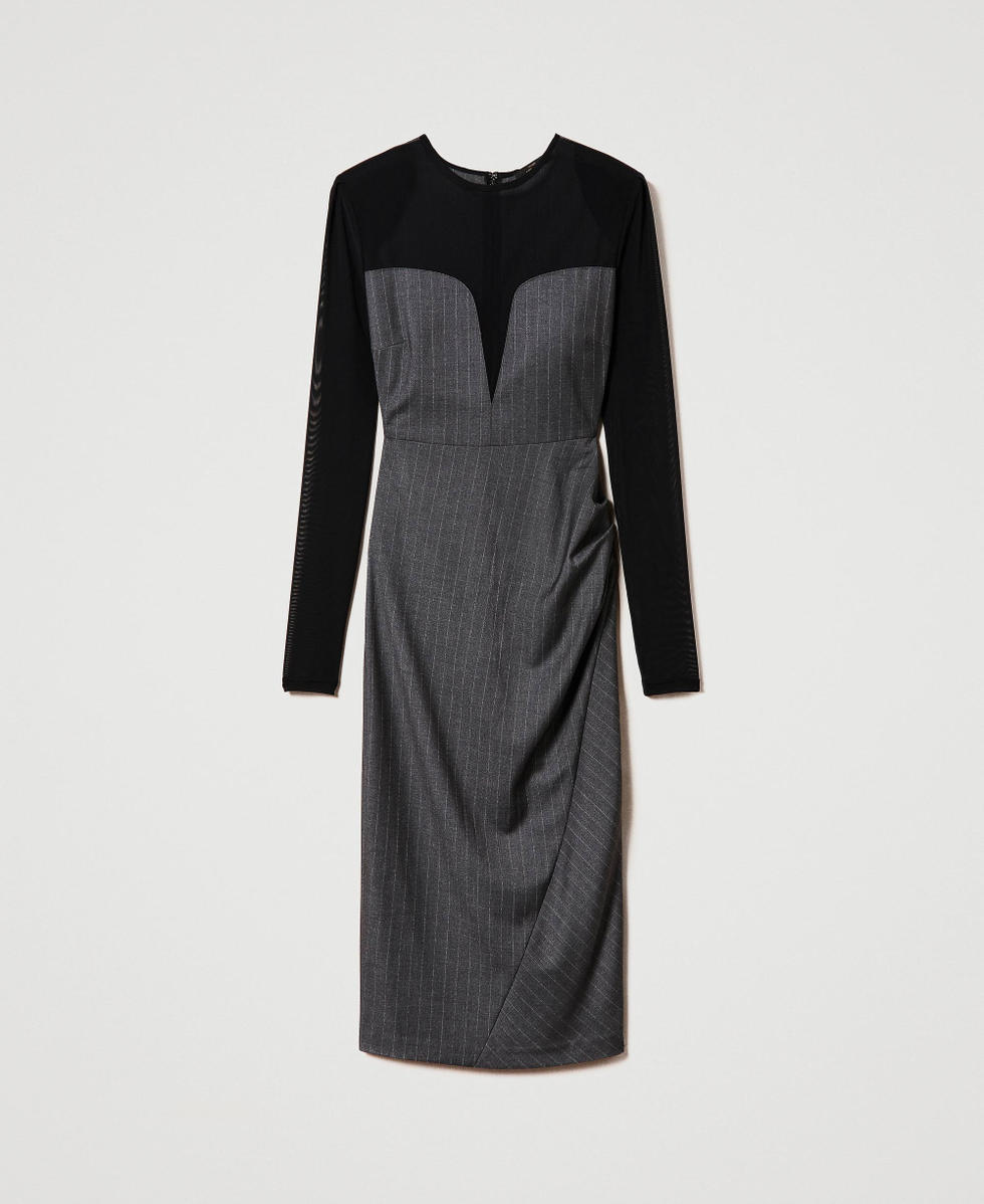 Midi-Nadelstreifenkleid mit T&uuml;ll