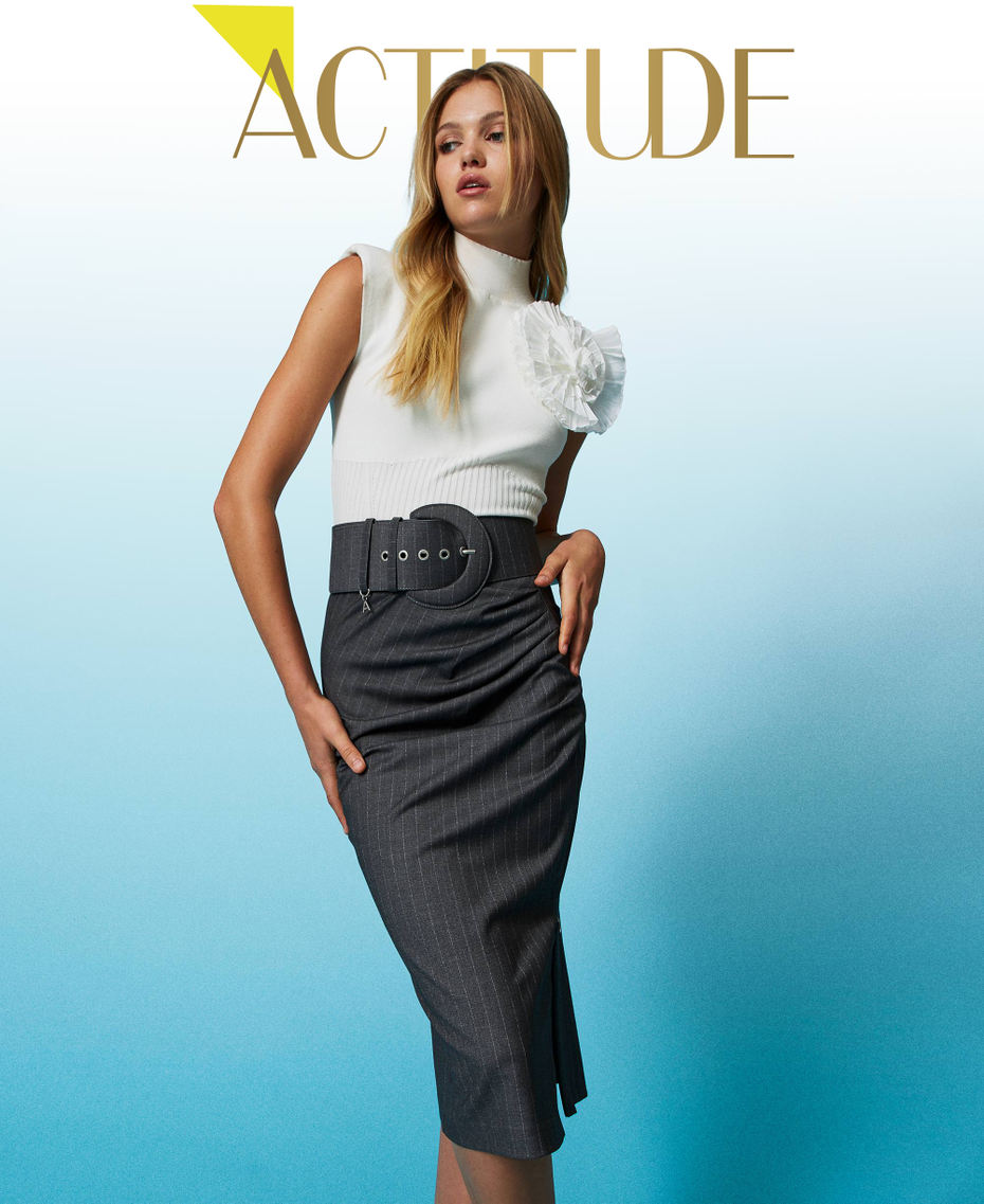 Jupe mi-longue ray?�e Femme, Gris | TWINSET Milano