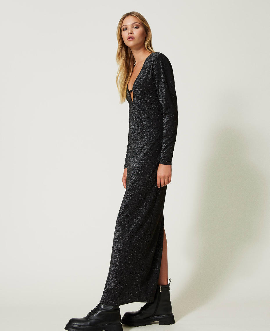 Приталенное длинное платье с люрексом Черный женщина 232AT2235-03
