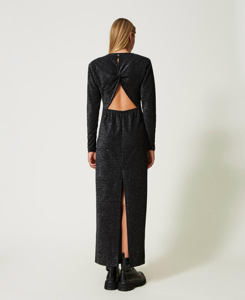 Long fitted lurex dress Black Woman 232AT2235_00006_04