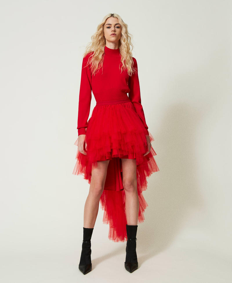 Gonna asimmetrica in tulle Rosso "Geranium" Donna 232AT2251-02