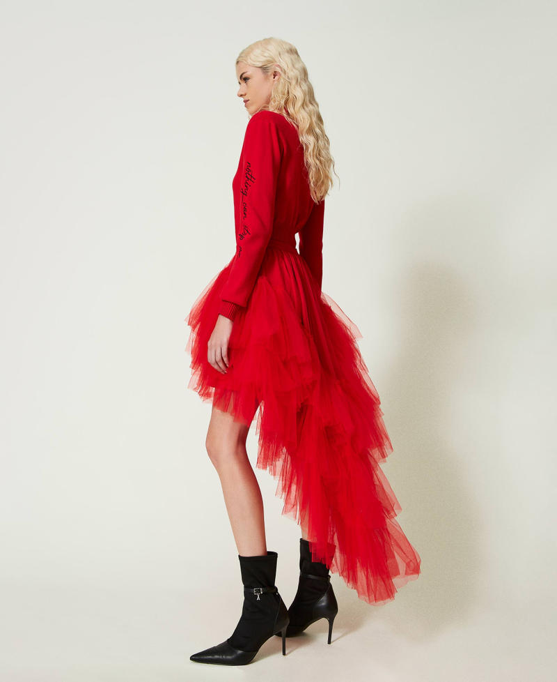 Asymmetric tulle skirt "Geranium" Red Woman 232AT2251-03