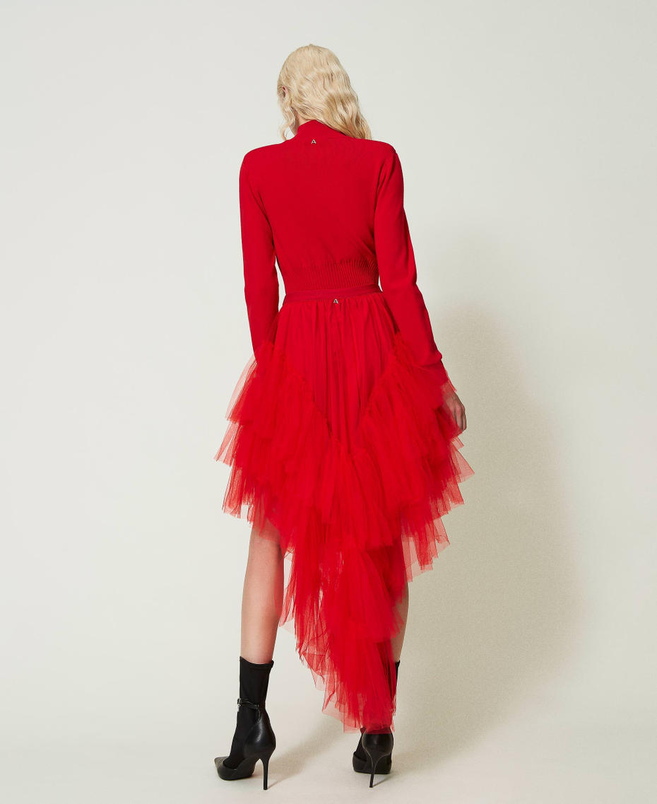 Асимметричная юбка из тюля Красный "Герань" женщина 232AT2251-04