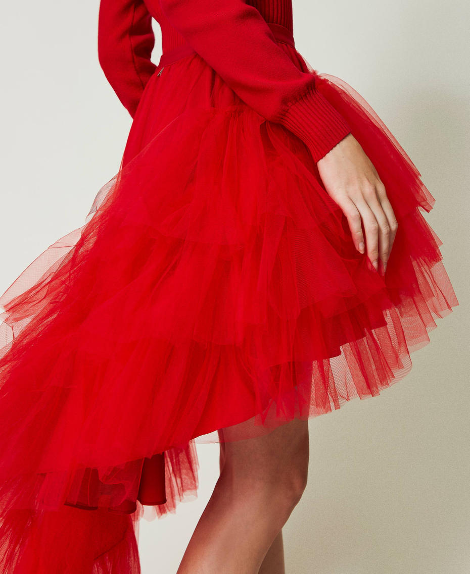 Gonna asimmetrica in tulle Rosso "Geranium" Donna 232AT2251-05