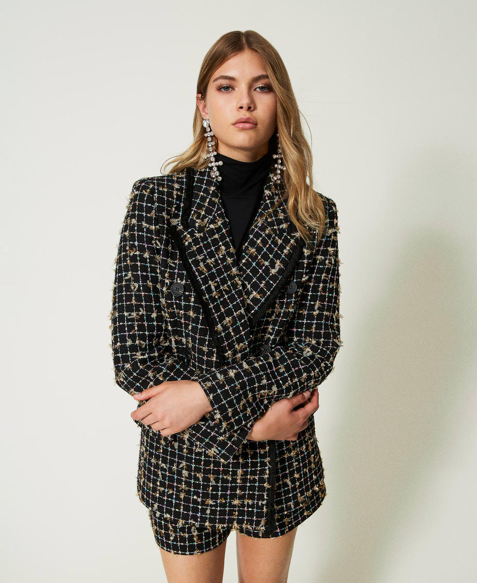 Double-breasted boucl&eacute; blazer