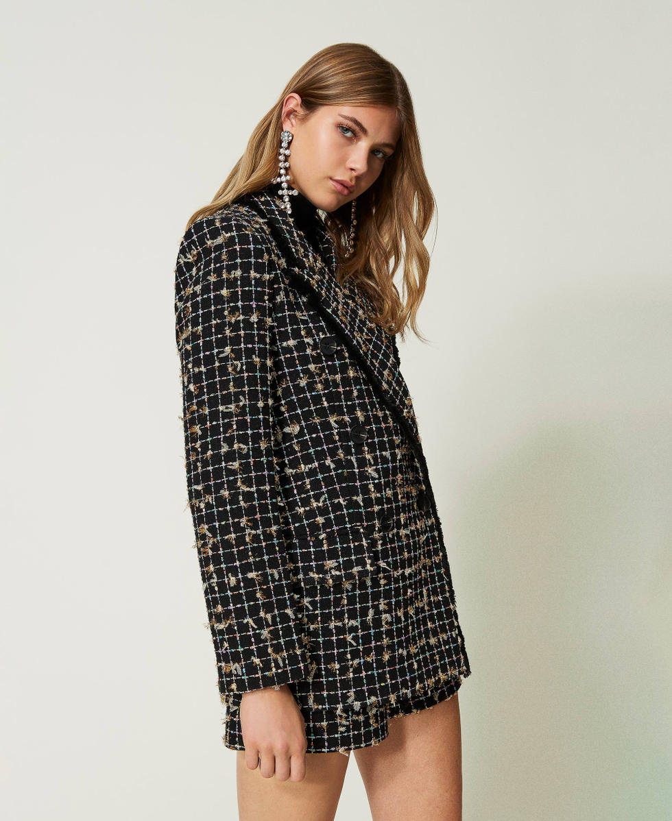 Double-breasted boucl&eacute; blazer