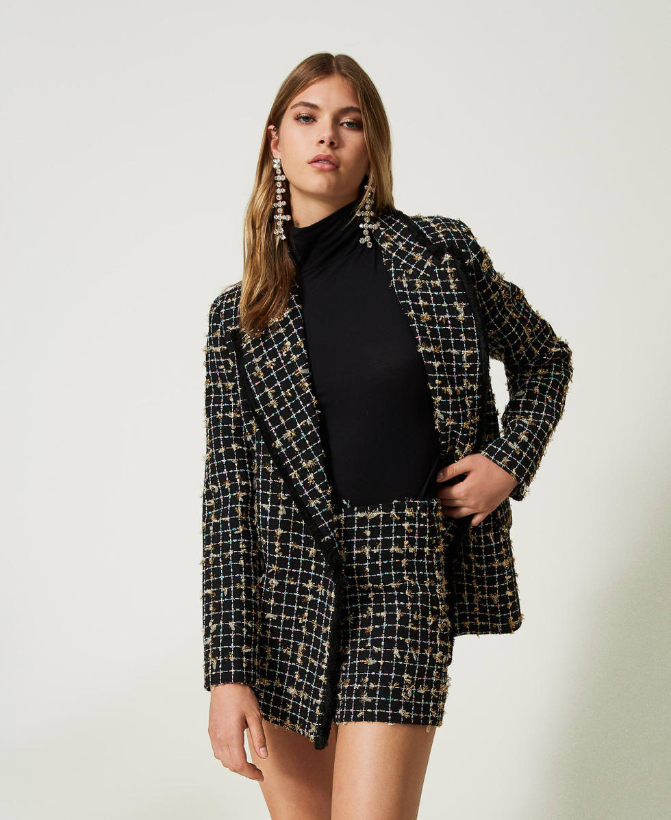Double-breasted boucl&eacute; blazer