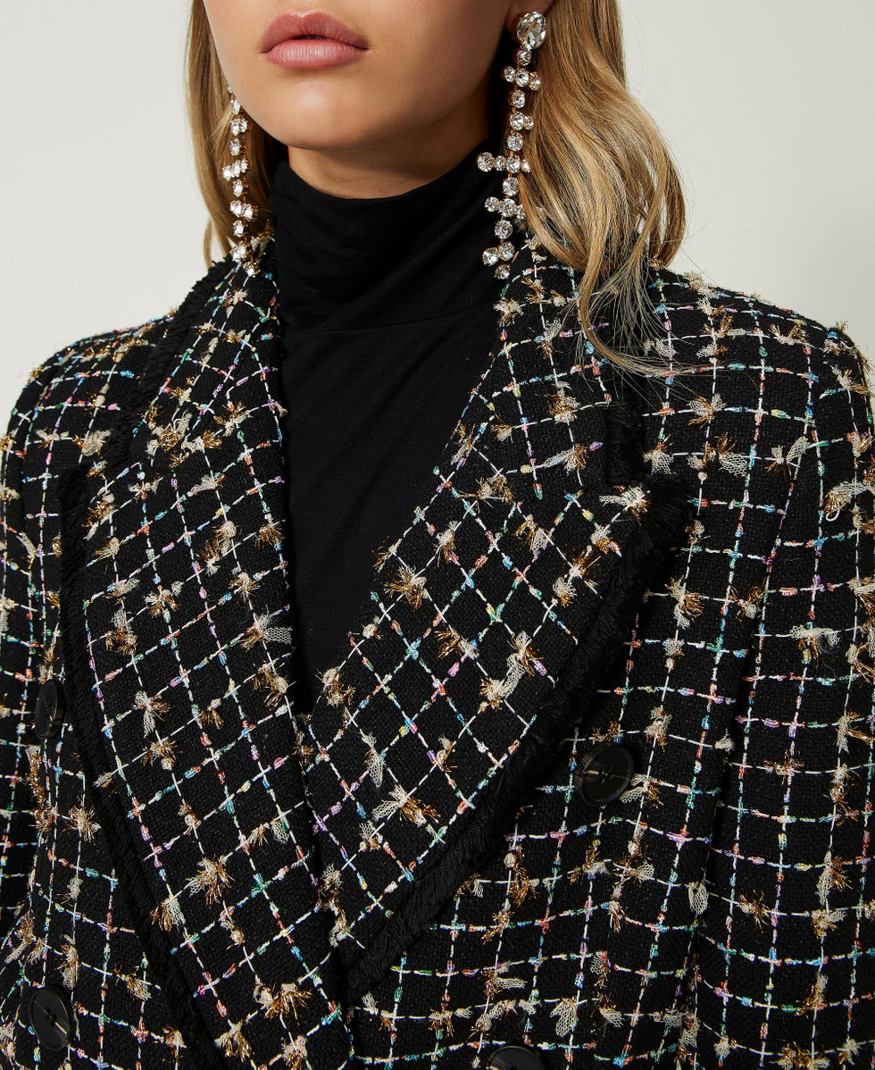 Double-breasted boucl&eacute; blazer