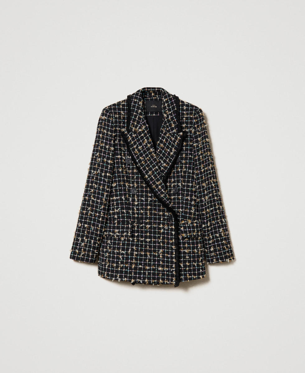 Double-breasted boucl&eacute; blazer