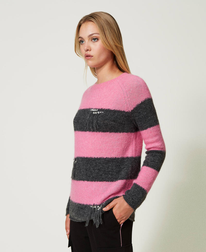 Striped wool and mohair maxi jumper Two-tone “Wild Orchid” Pink / Melange Grey Woman 232AT3160-02