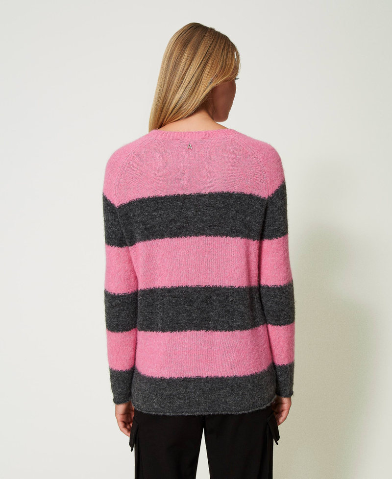 Striped wool and mohair maxi jumper Two-tone “Wild Orchid” Pink / Melange Grey Woman 232AT3160-03