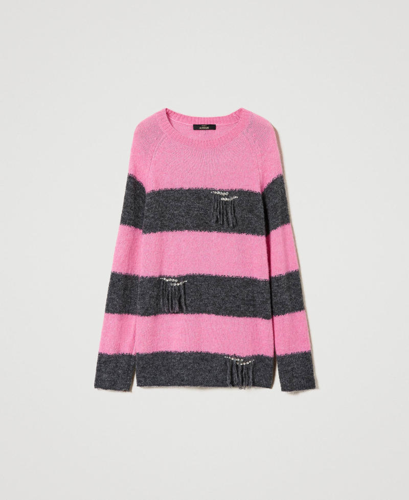 Striped wool and mohair maxi jumper Two-tone “Wild Orchid” Pink / Melange Grey Woman 232AT3160-0S