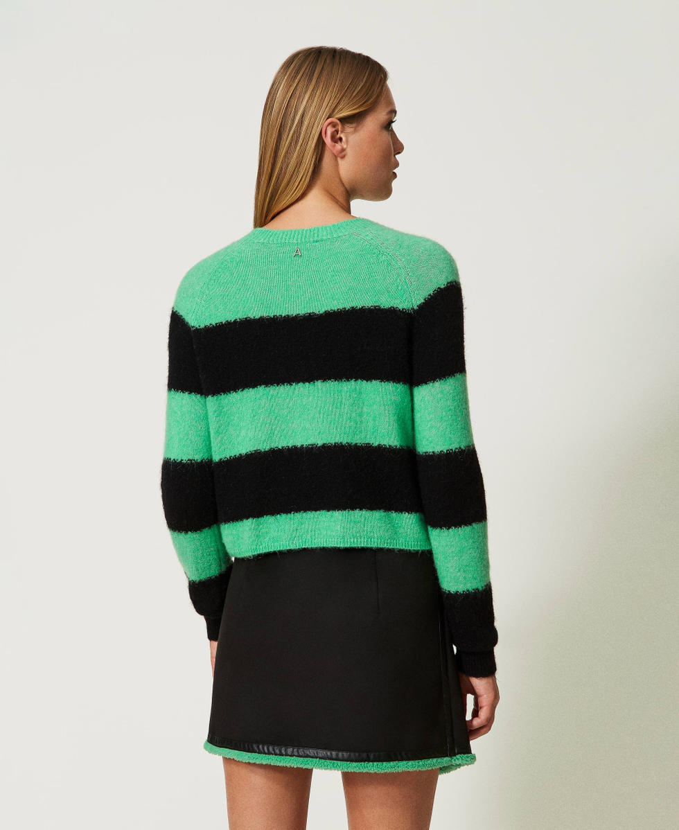 Striped wool and mohair jumper Two-tone Green Bouquet / Black Woman 232AT3161_11192_04