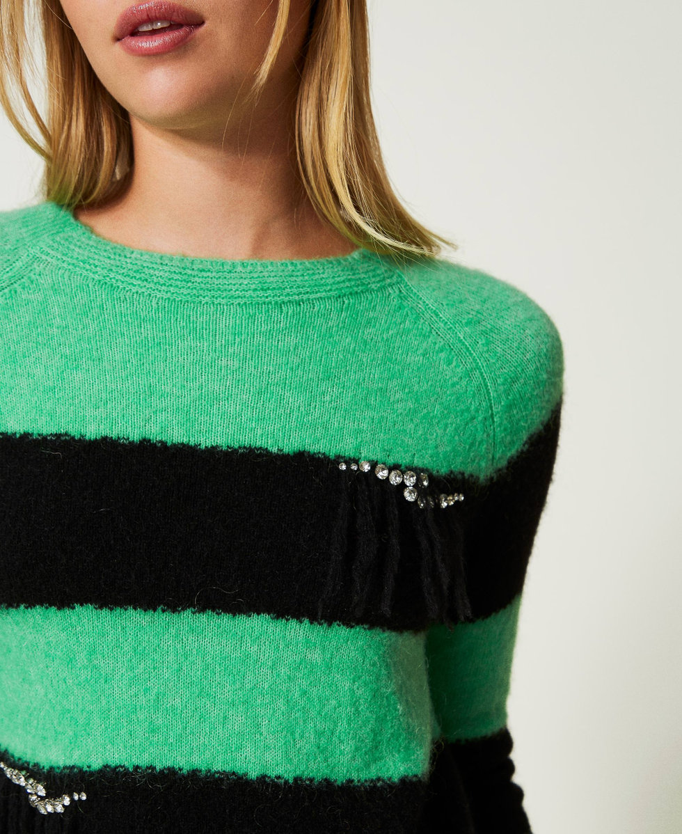 Striped wool and mohair jumper Two-tone Green Bouquet / Black Woman 232AT3161_11192_05
