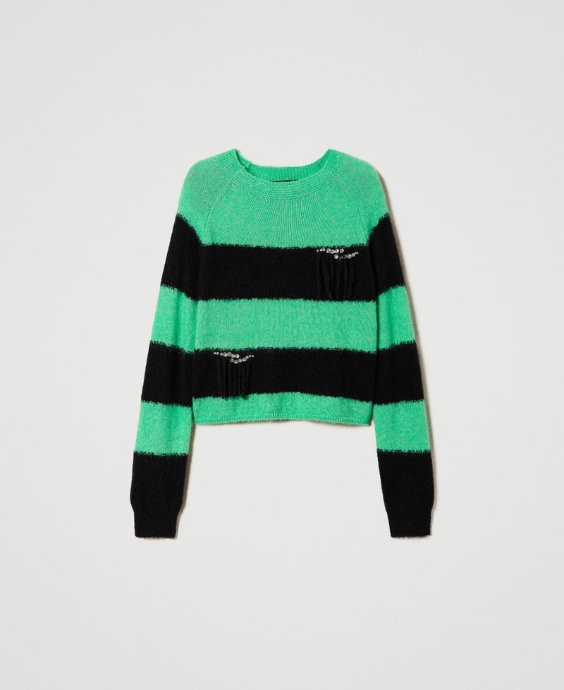 Striped wool and mohair jumper Two-tone Green Bouquet / Black Woman 232AT3161_11192_S0