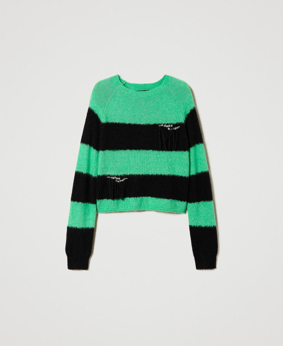 Striped wool and mohair jumper Two-tone Green Bouquet / Black Woman 232AT3161_11192_S0