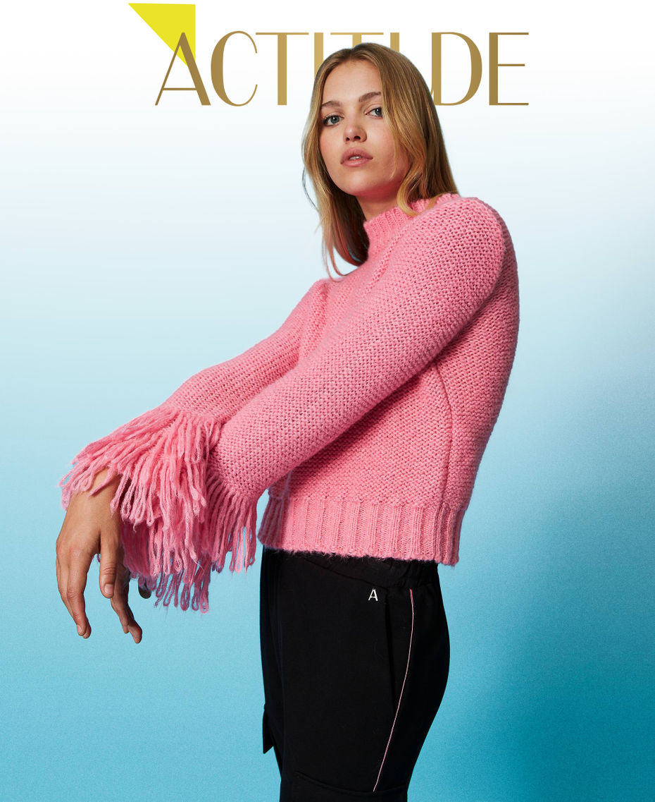 Regular jumper with fringes "Wild Orchid” Pink Woman 232AT3210_11080_01