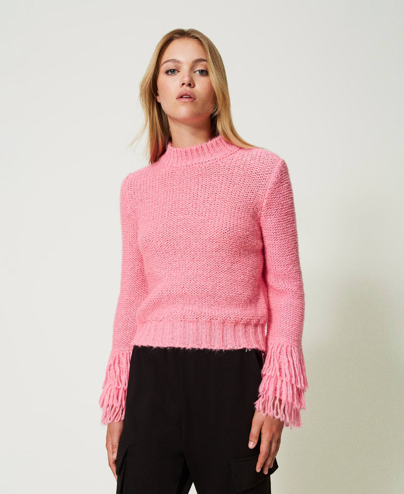 Regular jumper with fringes "Wild Orchid” Pink Woman 232AT3210-02