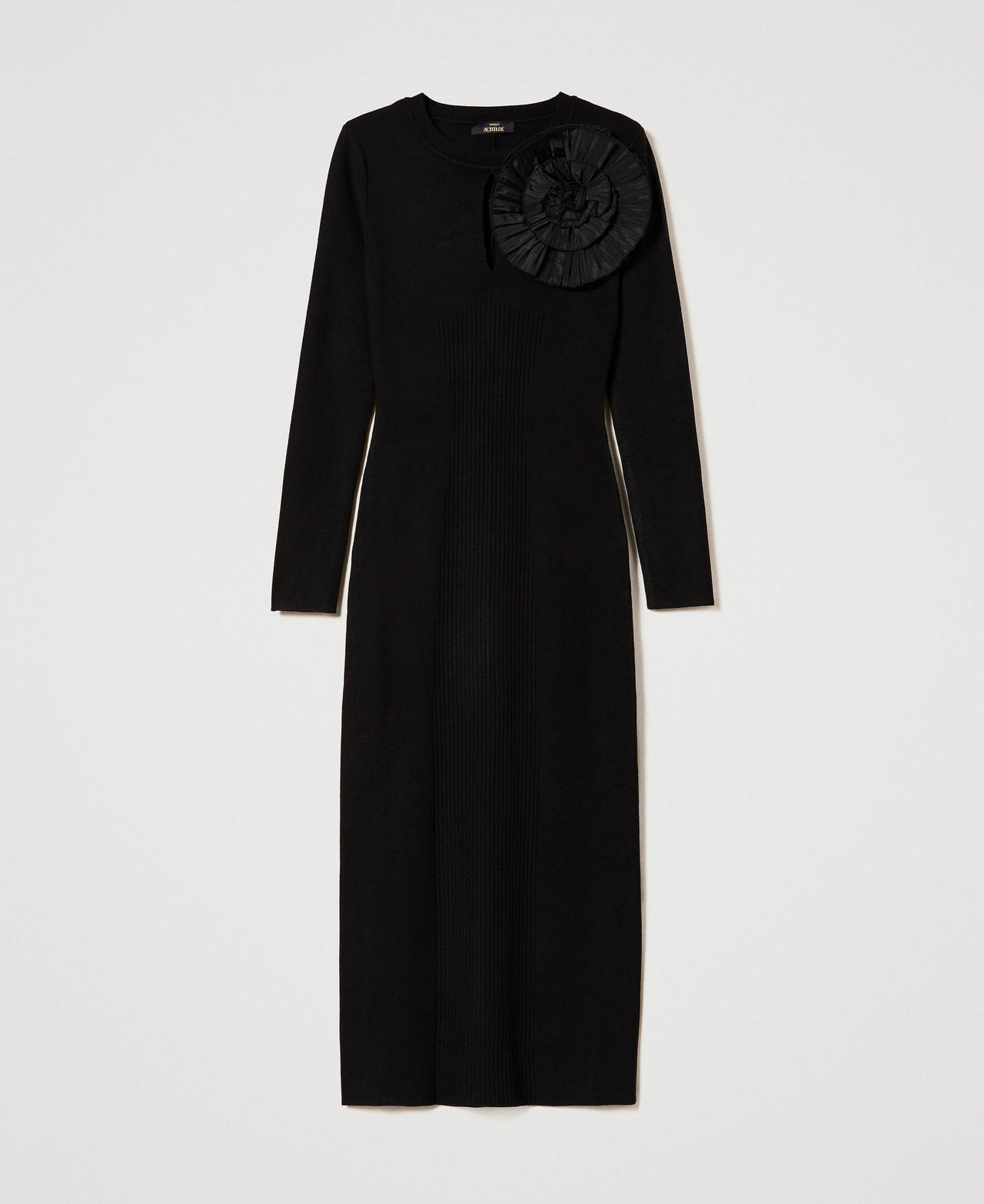 Fitted long dress with brooch Black Woman 232AT3271-0S