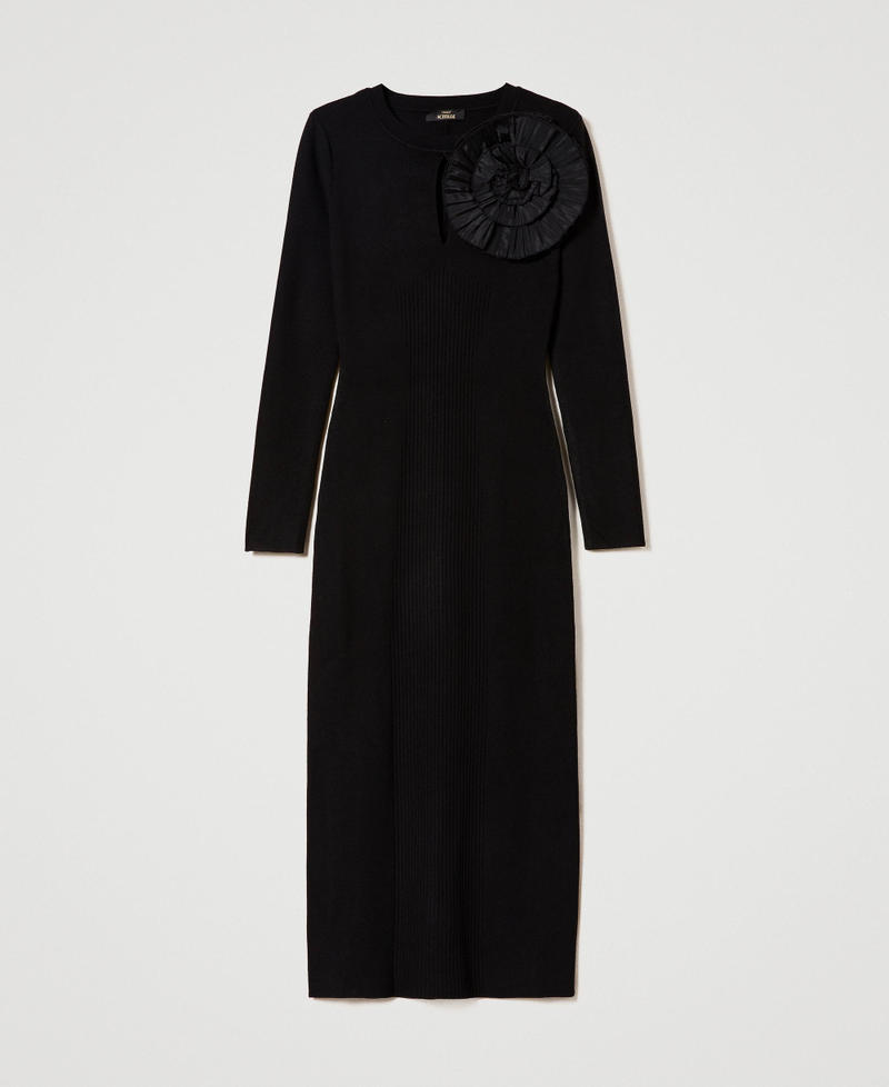 Fitted long dress with brooch Woman, Black | TWINSET Milano