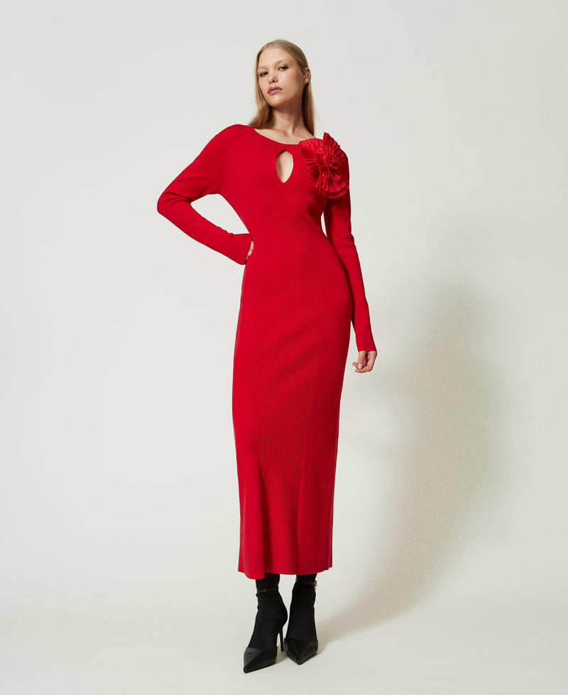 Fitted long dress with brooch "Geranium" Red Woman 232AT3271_00725_02