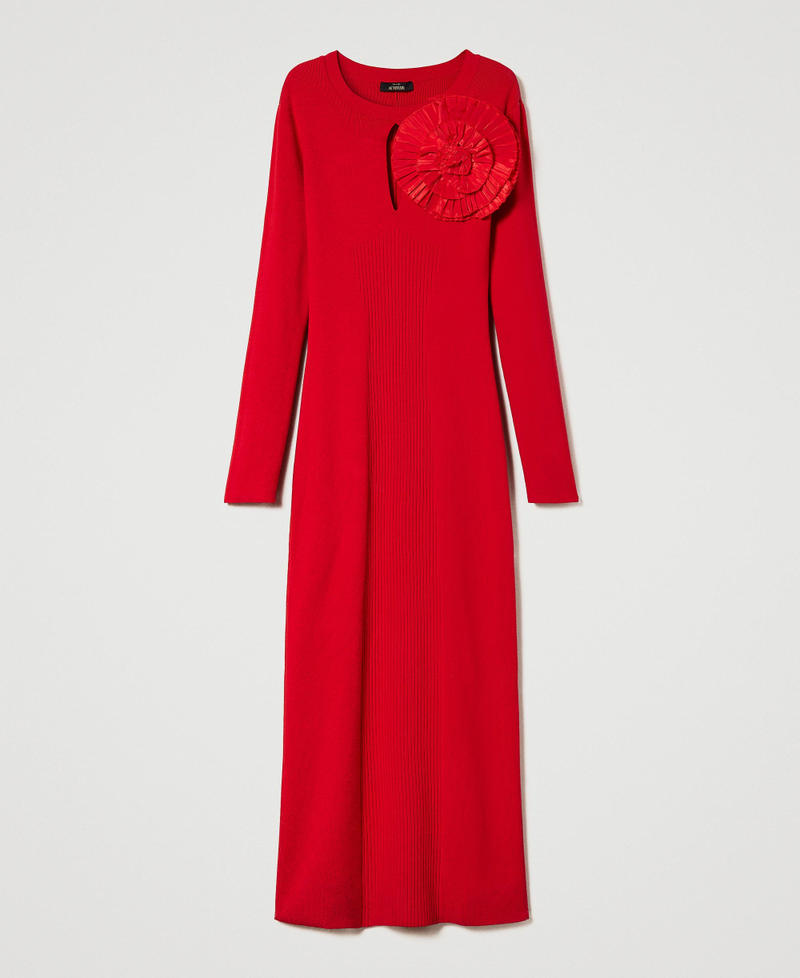 Fitted long dress with brooch "Geranium" Red Woman 232AT3271_00725_S0