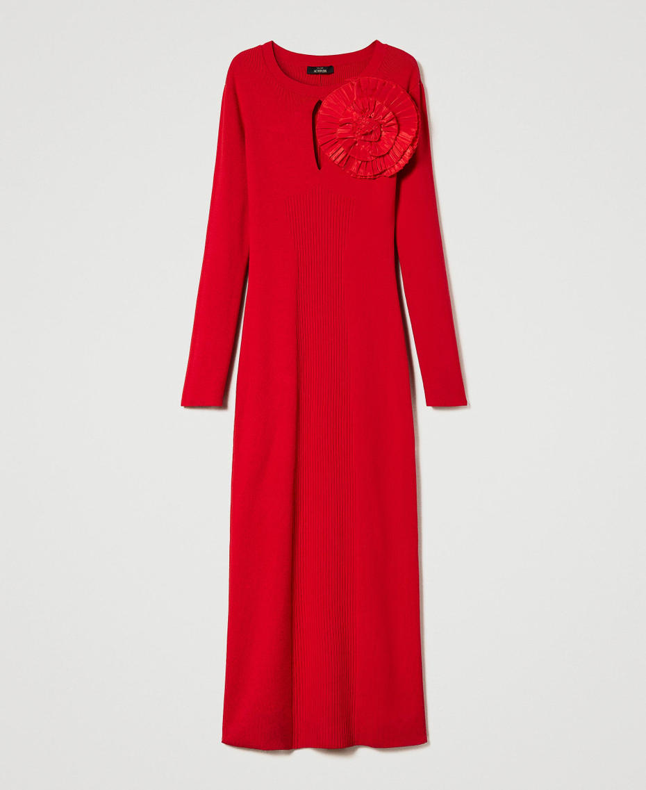 Fitted long dress with brooch "Geranium" Red Woman 232AT3271_00725_S0