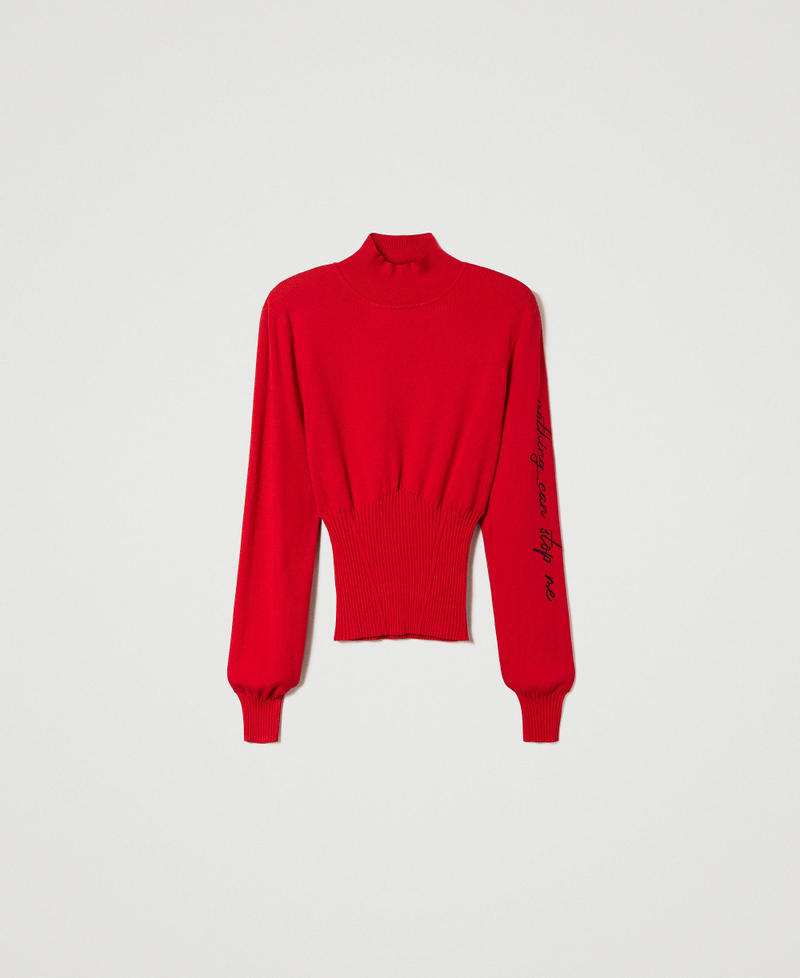 Stehkragenpullover mit Stickerei