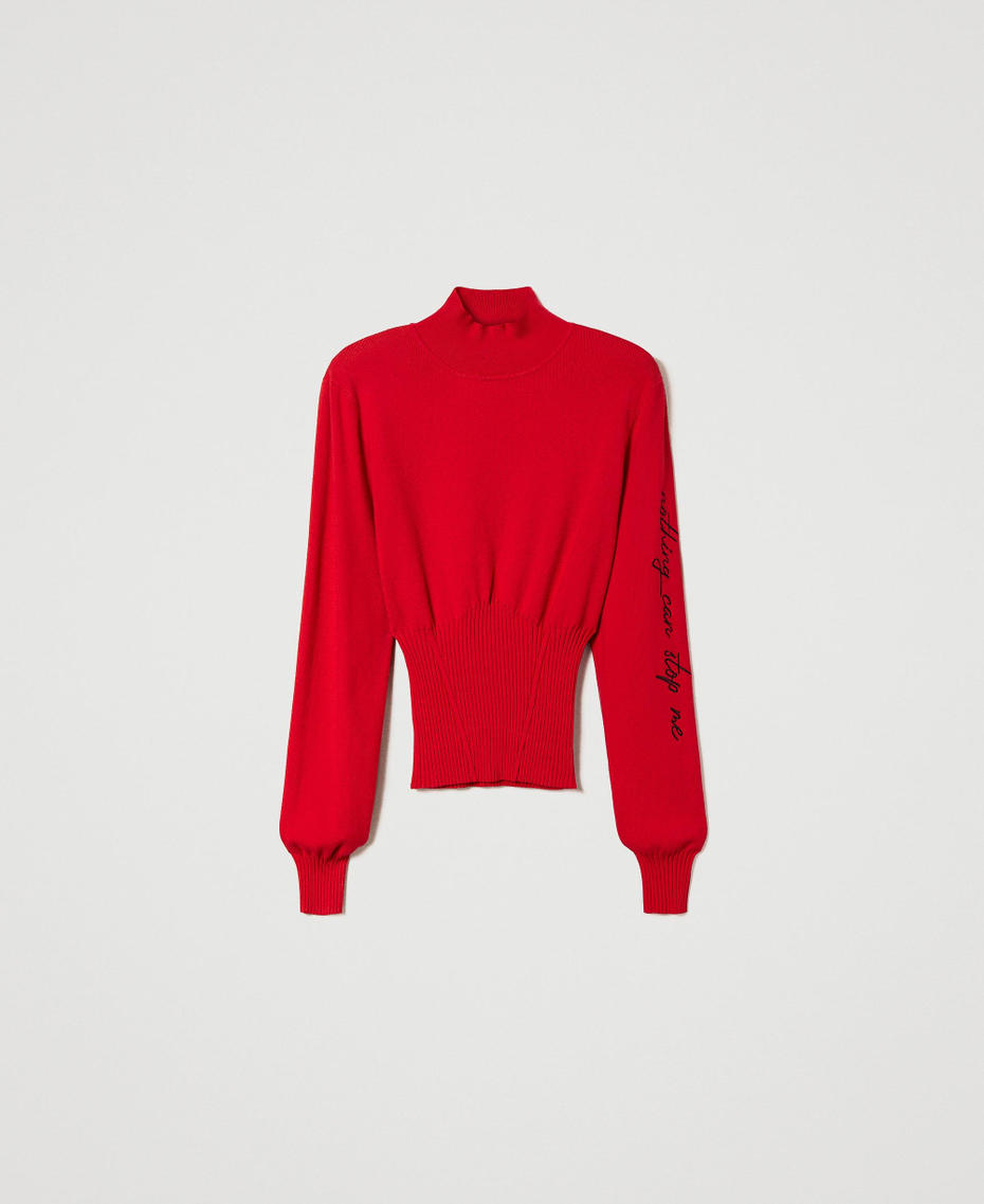 Stehkragenpullover mit Stickerei