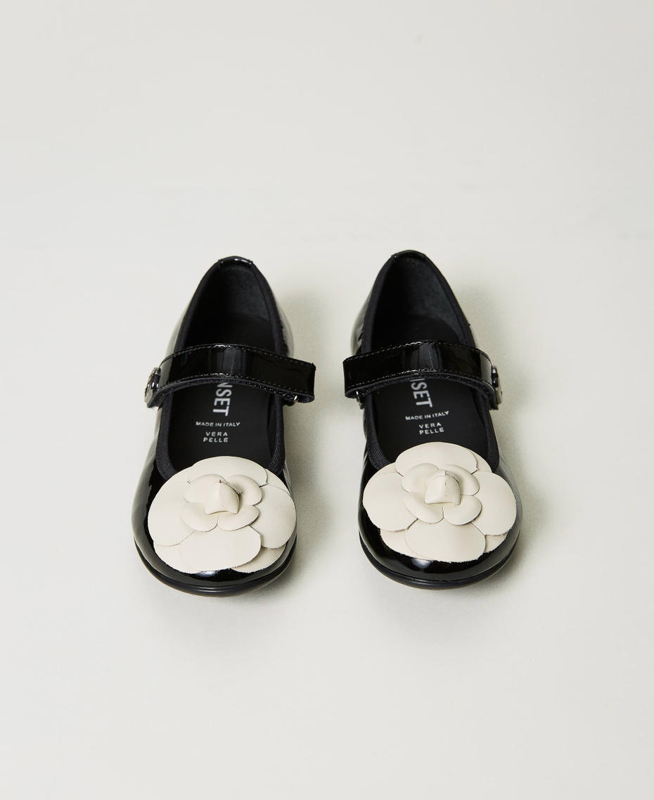 Leather baby ballerinas with flower Black Girl 232GCB010-04