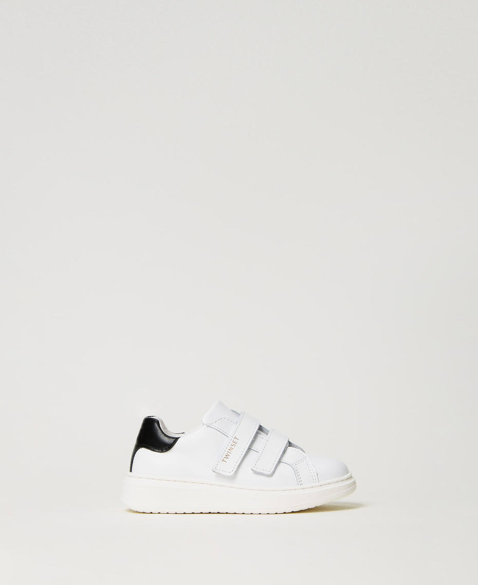 Sneakers baby in pelle Bicolor Off White / Nero Bambina 232GCB030-01