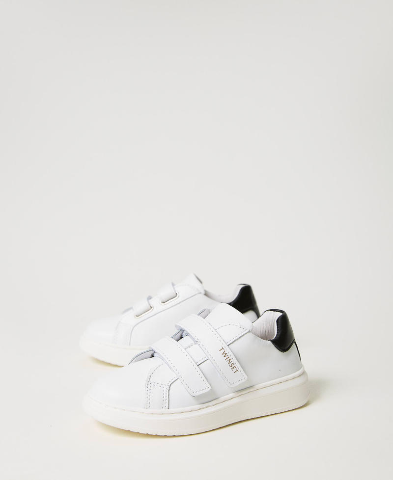 Sneakers baby in pelle Bicolor Off White / Nero Bambina 232GCB030-02