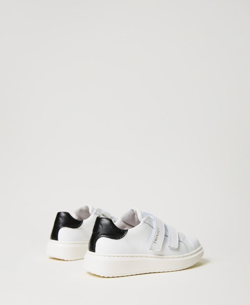 Sneakers baby in pelle Bicolor Off White / Nero Bambina 232GCB030-03
