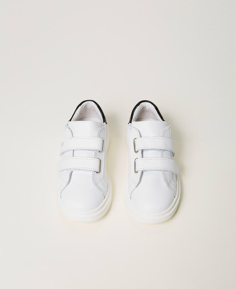 Sneakers baby in pelle Bicolor Off White / Nero Bambina 232GCB030-04