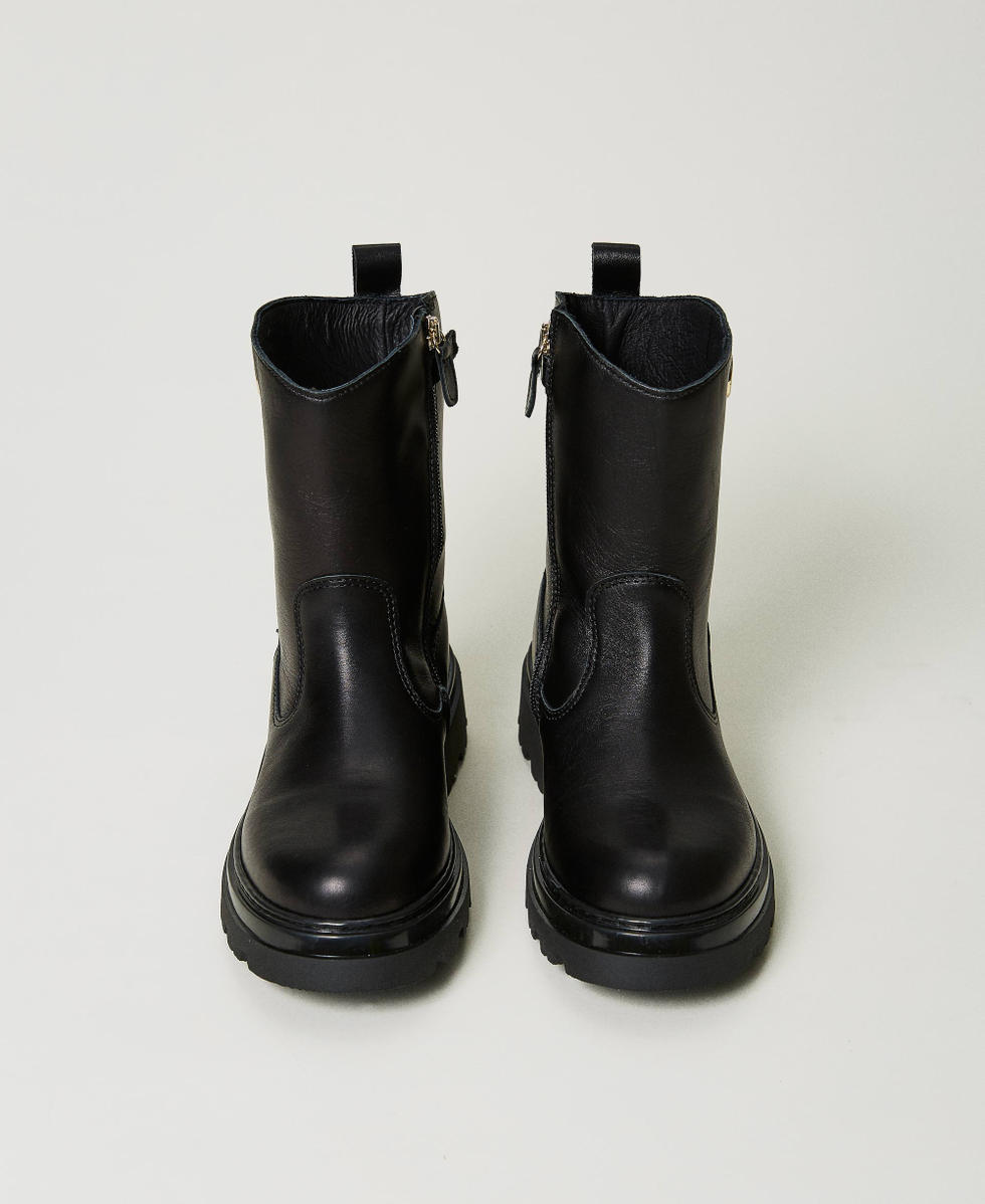 Stivaletti in pelle con Oval T Bambina Nero TWINSET Milano