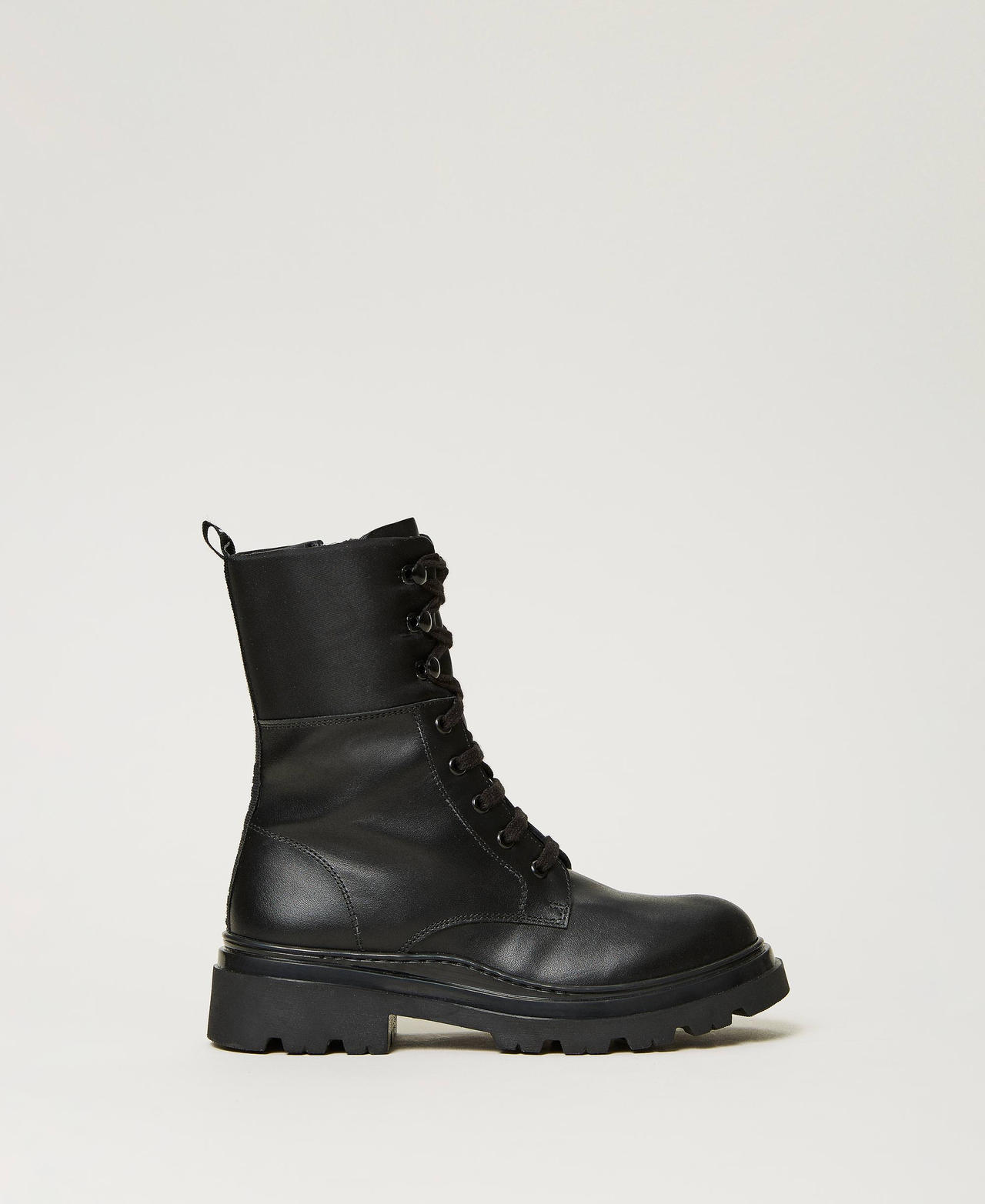 Lace up leather combat boots Girl Black TWINSET Milano
