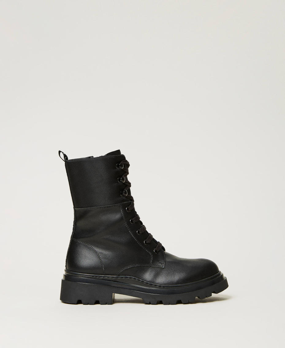 Lace-up leather combat boots Black Girl 232GCJ034-01