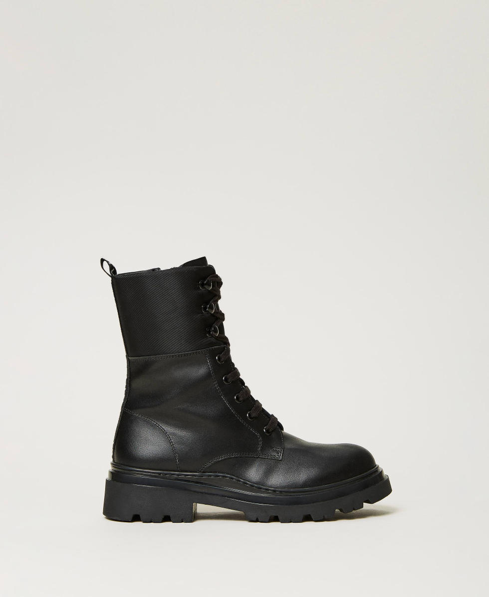 Lace up leather combat boots Girl Black TWINSET Milano