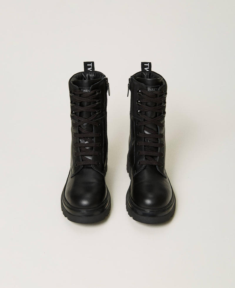 Lace-up leather combat boots Black Girl 232GCJ034-04
