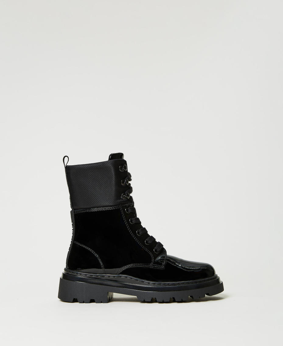 Лаковые ботинки-амфибии на шнуровке Черный Девочка 232GCJ040-01
