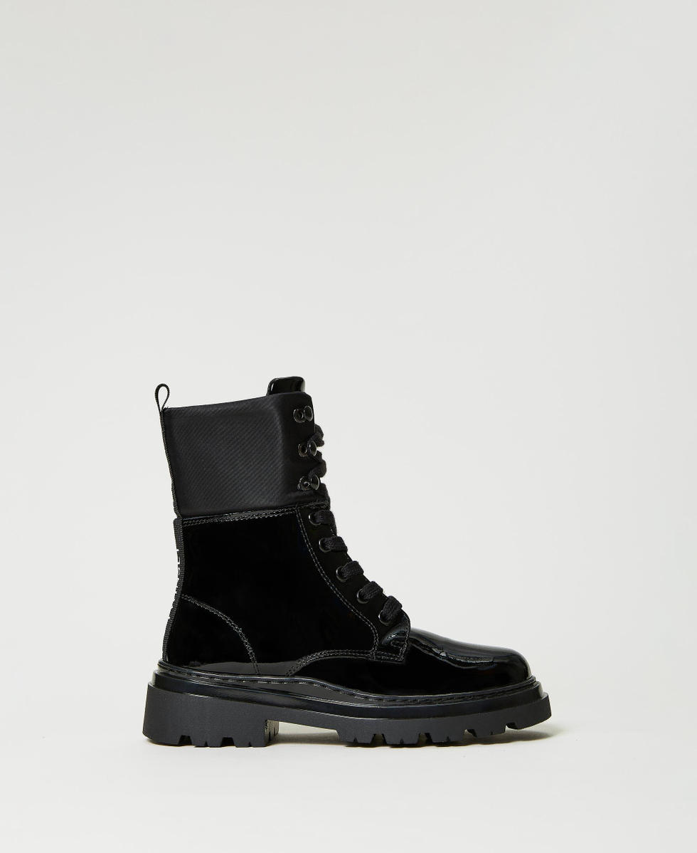 Lace up patent leather combat boots Girl Black TWINSET Milano
