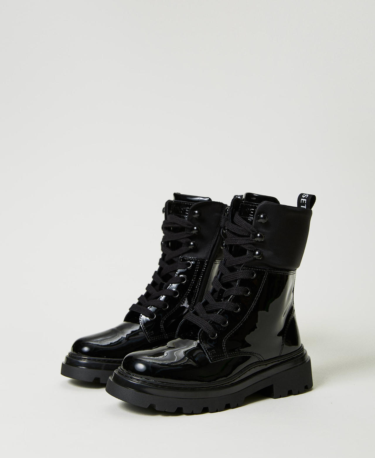 Black patent military lace up boots new arrivals