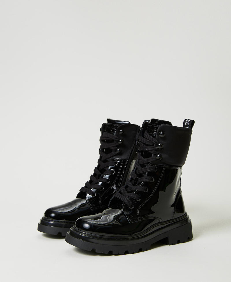 Lace up patent leather combat boots
